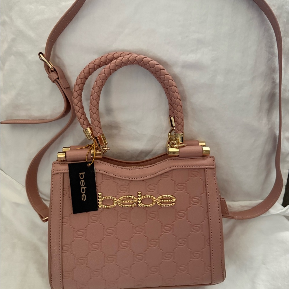 Bebe Blush Pink Satchel with Gold Accents